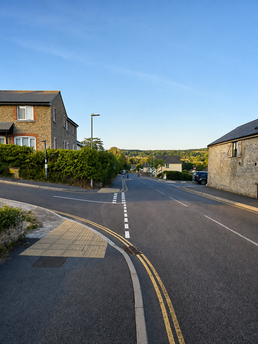 The street outside the Root2Growth Chudleigh office in Devon at golden hour
