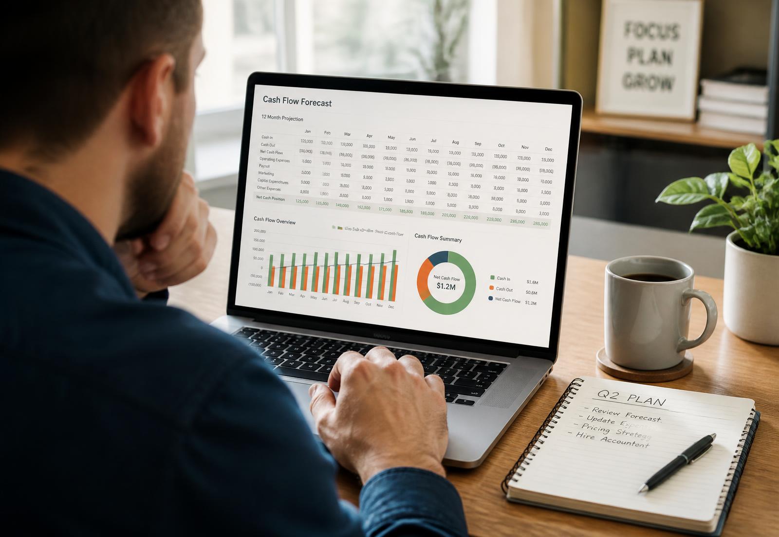 A business owner reviewing forecasts
